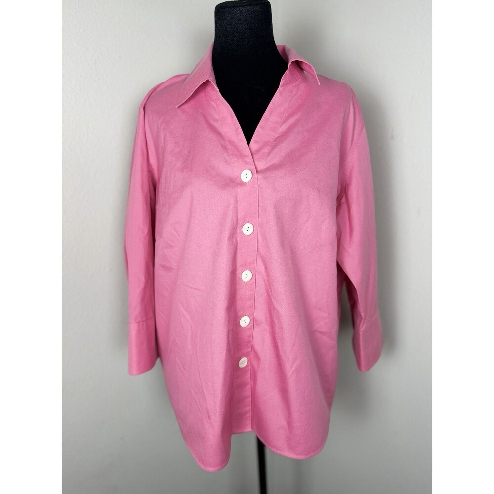 Talbots Pink Button Down Shirt Women Petite 14W Wrinkle Resistant Cotton Blouse - Picture 8 of 8